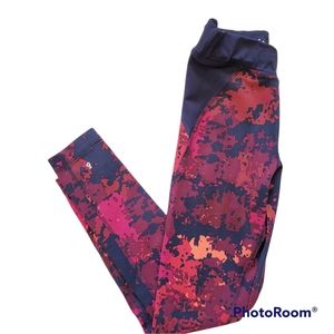 Boden Blue and Pink Splatter Patterned Full Length Athletic Workout Leggings 6